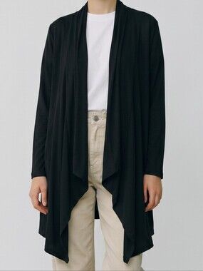 Toad&Co Black "Wisper Cardie" Opwn Drape Prganic Cotton Cardigan With Pockets. L